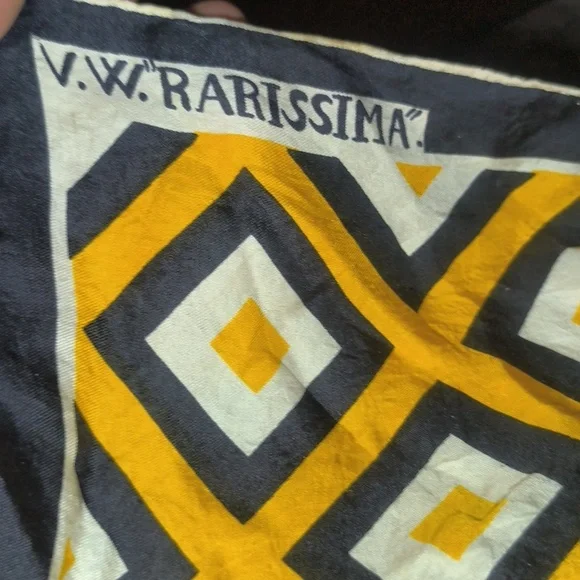 Geometric Yellow and Black Scarf Silk Square Signed V.W. Rarissima